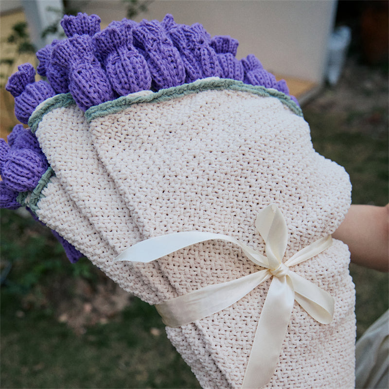 Purple Knitted Flower Blanket