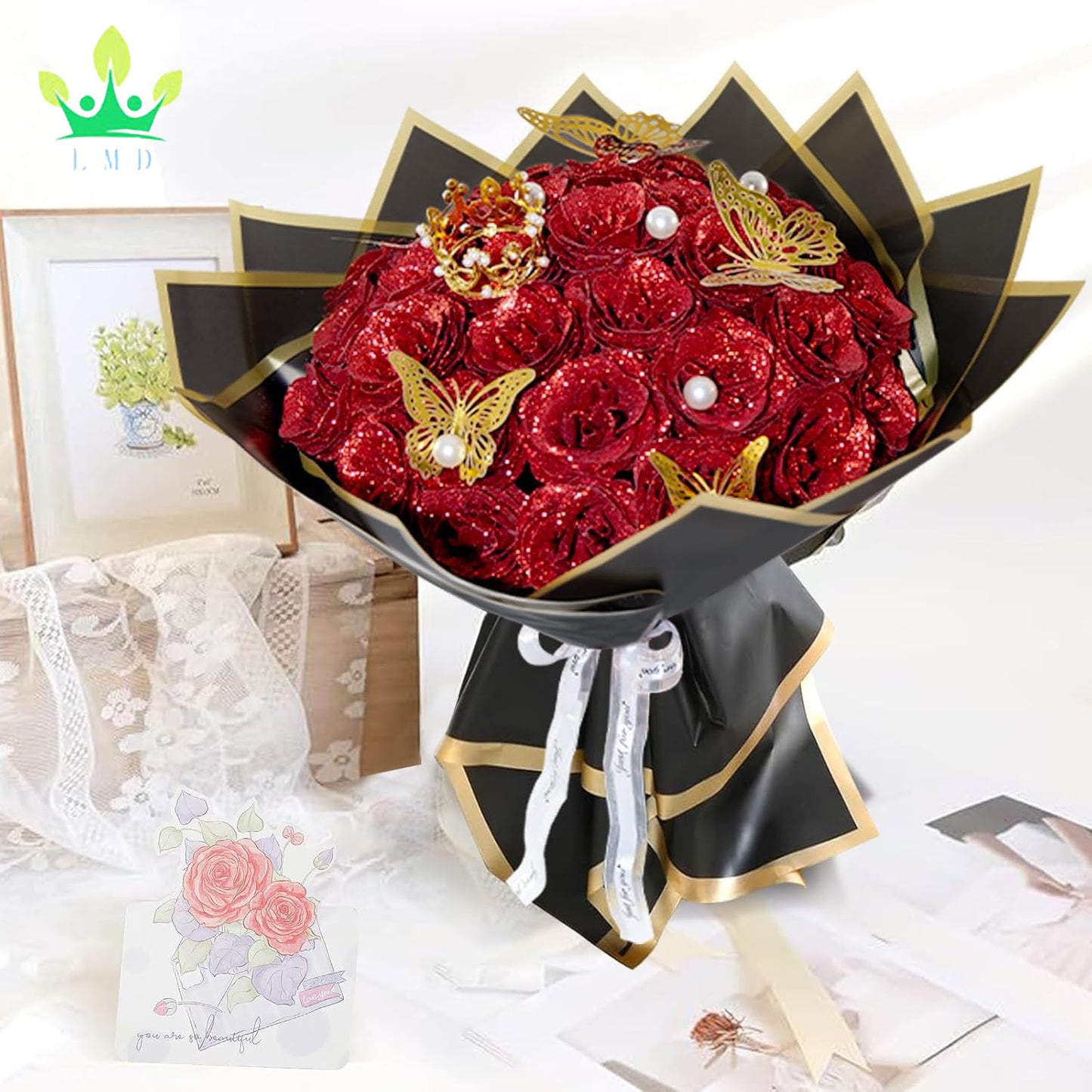 Red Glitter Rose Bouquet