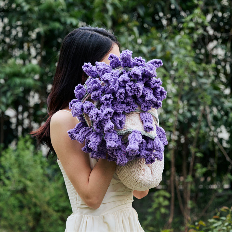 Purple Knitted Flower Blanket