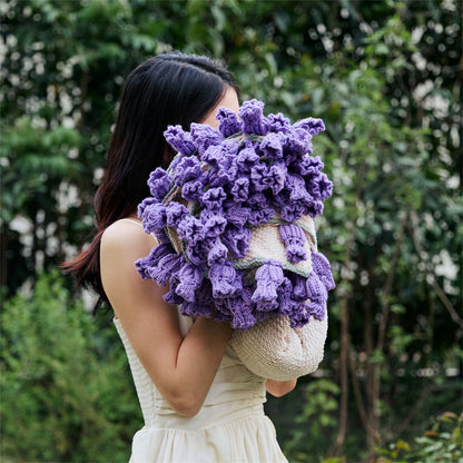 Purple Knitted Flower Blanket