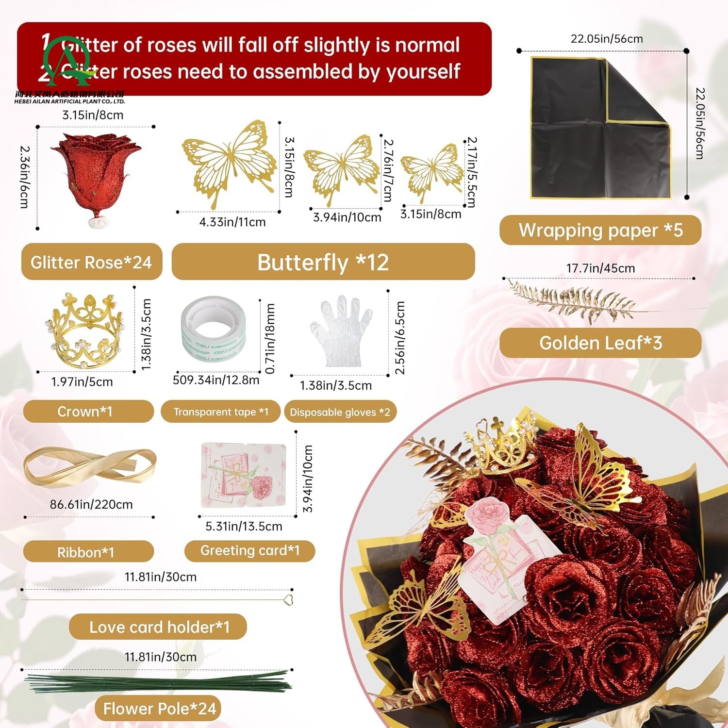 Glitter Butterfly Rose DIY Bouquet