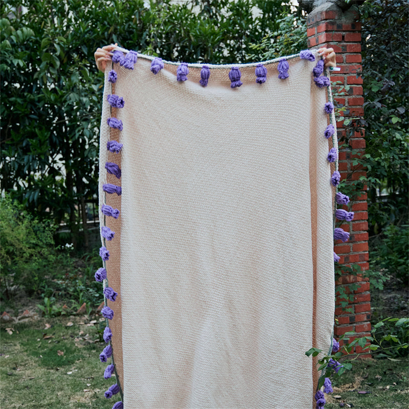 Purple Knitted Flower Blanket