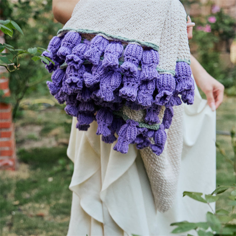 Purple Knitted Flower Blanket