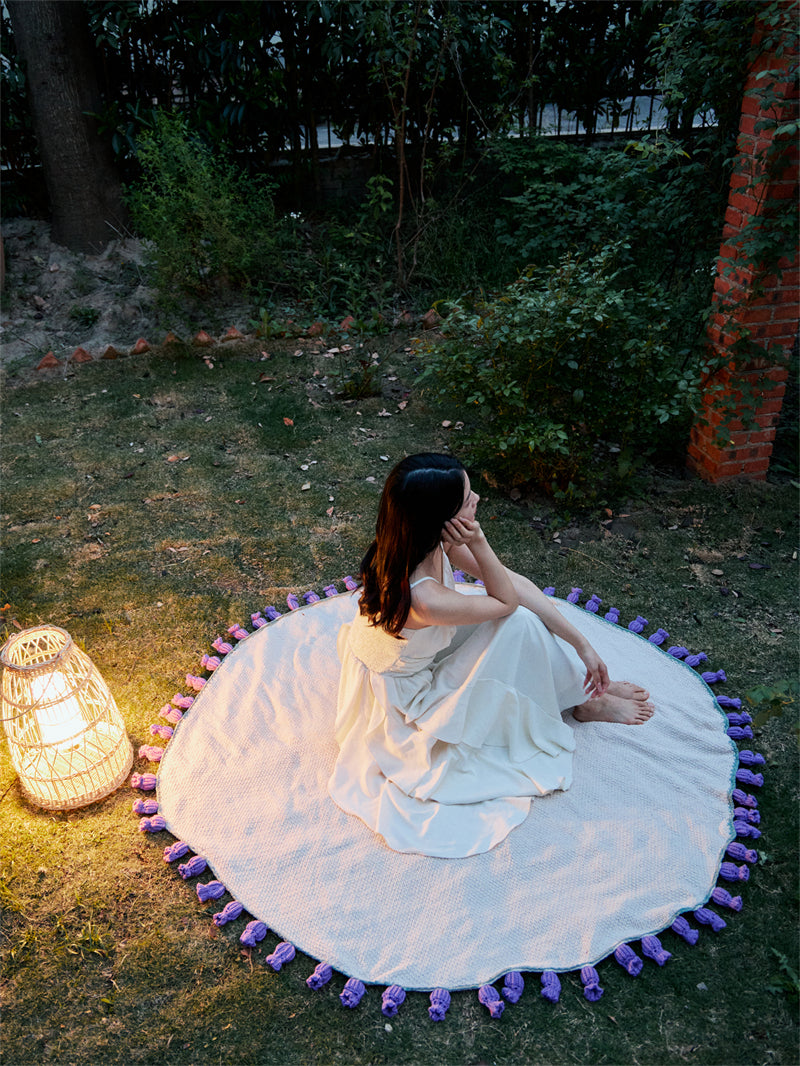 Purple Knitted Flower Blanket