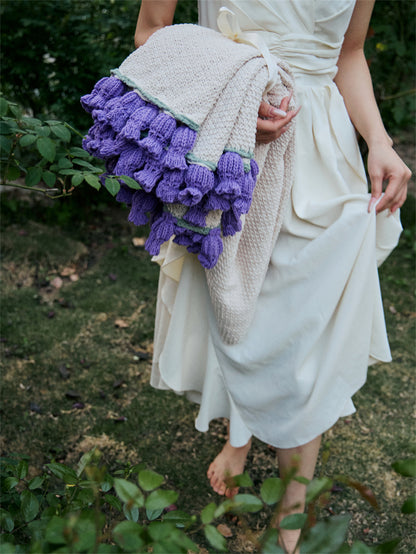 Purple Knitted Flower Blanket